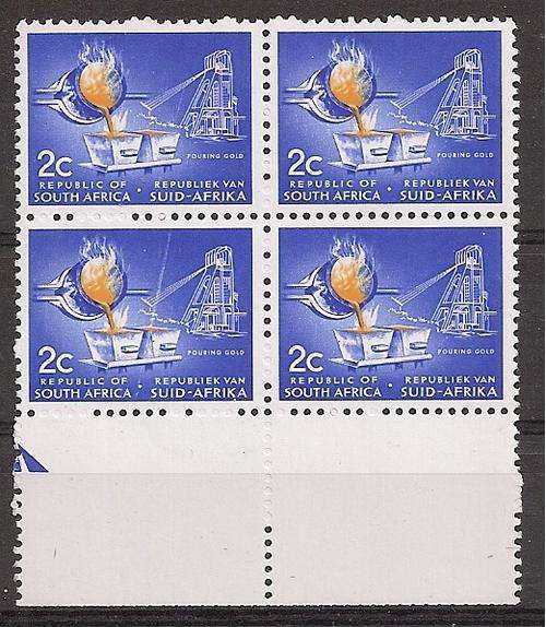 South Africa 1974 Definitive 2c block of 4 with constant lightning flaw