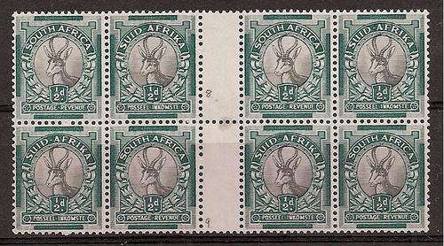 South Africa 1933/45 Hyphnated 1/2d coil gutter block of 8