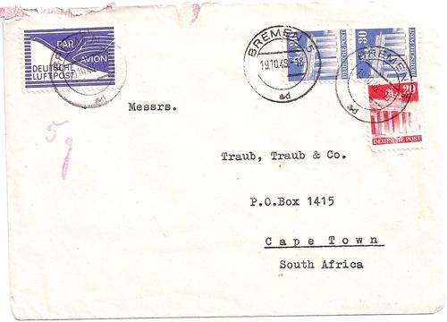 Germany  West - 1948, 19/10, Allied Occupation with special airmail label correct use