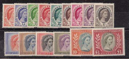 Rhodesia and Nyasaland 1954 QEII set of 15 unmounted mint