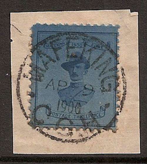 Mafeking 1900 3d Baden Powell pale blue, very fine used on piece with full cancellation