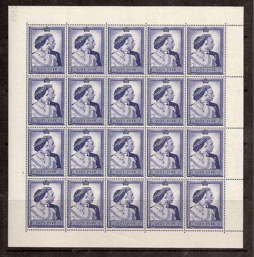 Great Britain 1948 Royal Silver Wedding 1P full sheet of 20 with plate block 1