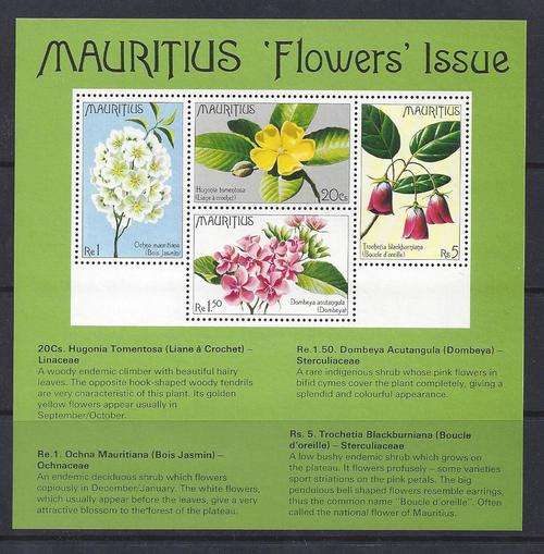 Mauritius 1977 Indigenous Flowers miniature sheet