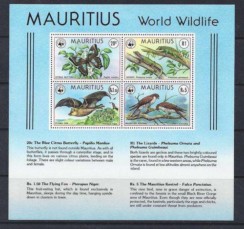 Mauritius 1978 Endangered Species miniature sheet