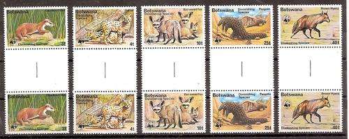Botswana 1977 Endangered Species WWF set of 5 in gutter pairs