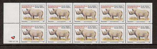South Africa 1997 Rhino Booklet Pane of 10 unmounted mint