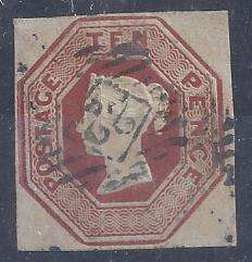 Great Britain 1847/54 QB Embossed 10d, Die 3, very fine used