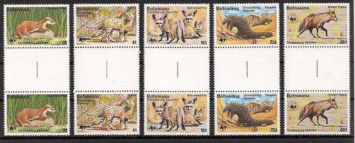 Botswana 1977 WWF set of 5 diminishing species in gutter pairs