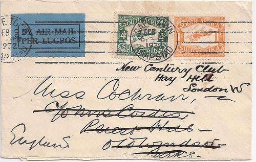 South Africa 1932 Airmail cover with airmail set of 2