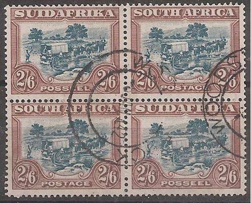 South Africa 1930 Roto Unhyphenated 2s6d green and brown block of 4 fine used