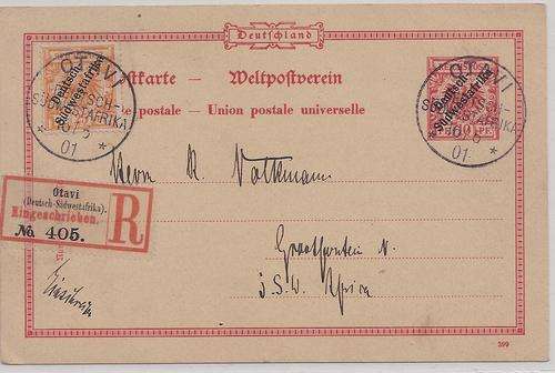 South West Africa 1901 German Colony 25Pfg on Otavi registered card