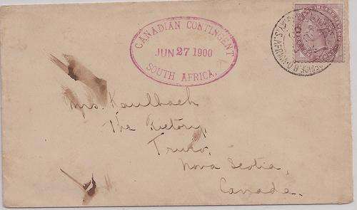 Anglo Boer War 1900 Canadian Contingent cover addressed to Nova Scotia