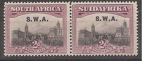 South West Africa 1927 London 2d with double, one inverted overprint variety, very fine mint