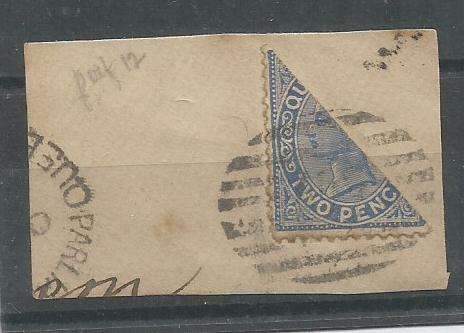 Australia Queensland 1887/92 2d blue perf 12 bisected on piece