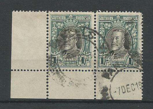 Southern Rhodesia 1931 KGV 1s perf 14 corner pair, very fine used