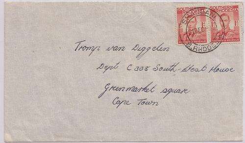 Southern Rhodesia 1940  KGVI Shabani cover  to Cape Town