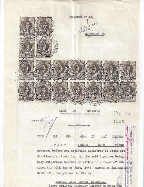 Swaziland Revenue Documnets x3 including spectacular KGVI 10s multiples