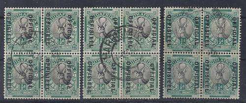 South Africa Officials 193047 Unhyphenated half penny x3 blocks of 4, very fine