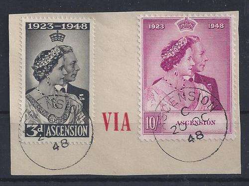 Ascension Islands 1948 KGV Silver Wedding set of 2  on piece fine used