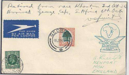 South Africa 1936 Schlessinger Air Race cover of Victor Smith, very fine
