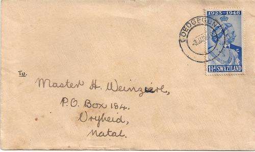 Swaziland 1949 Goedgegun cover to Vryheid, fine scarce comercial mail