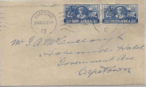 South Africa 1941 Large War 3d pair used commercially on cover, very fine and scarce
