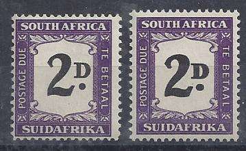 South Africa Postage Due 1948 2d thick D with normal, very fine unmounted mint