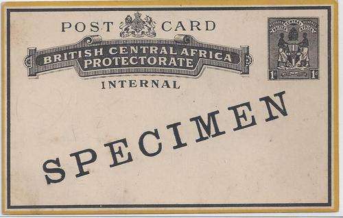 Nyasaland 1880 BCA Arms 1d card overprinted SPECIMEN, very fine and scarce