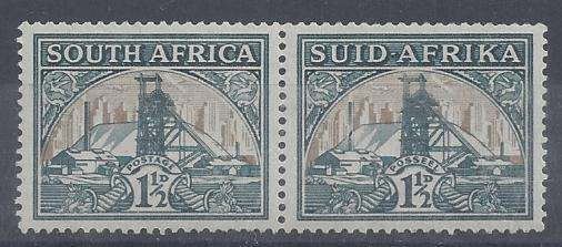 South Africa 1933 one half d mine pair with broken chimney and faint headgear, very fine mint
