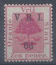 Orange River Colony 1900 VRI level stops 6d carmine, fine mint