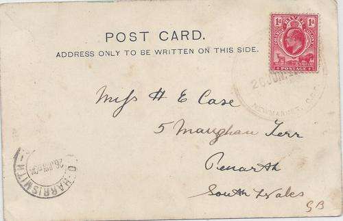 Orange River Colony 1909 KEVII 1d on Newmarket large violet on card to UK, fine and very scarce