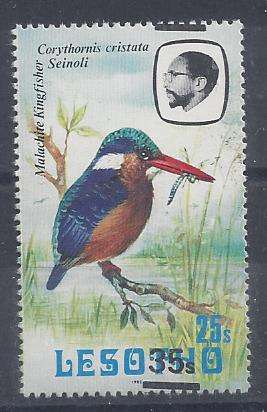 Lesotho 1986 35s on 25s Kingfisher with overprint shift down and left, very fine unmounted mint