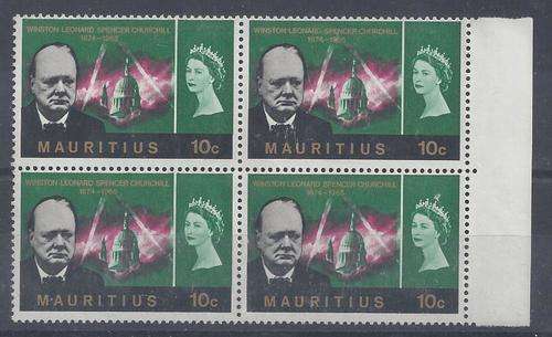 Mauritius 1965 Churchill 10c block of 4 with inverted watermark