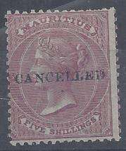 Mauritius 1878 QV 5s rosy mauve overpinted CANCELLED fine mint