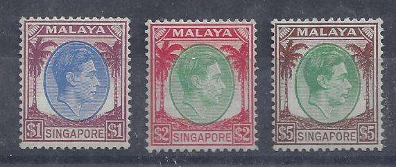 Singapore 1948 KGVI top 3 values perforation 14, fine mint