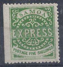 Samoa 1877 5s yellow green perforation 12 3rd state, fine mint