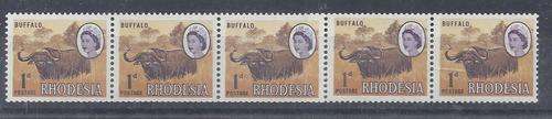 Rhodesia 1966 Harrison 1d coil strip of 5 with coil join fine unmounted mint