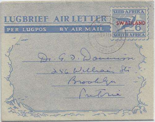 Swaziland 1963 QEII 6d Airletter overprinted from Mbabane to Pretoria fine
