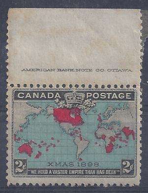 Canada 1898 2d greenish blue top marginal with imprint fine mint