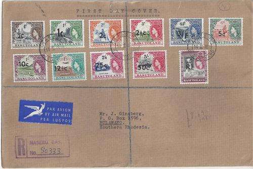 Basutoland 1961 Decimal surcharge set of 11 on registered First day Cover fine