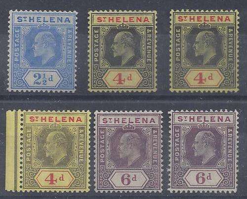 St Helena 1908 KEVII set of 6 values including unlisted 4d shade fine mint