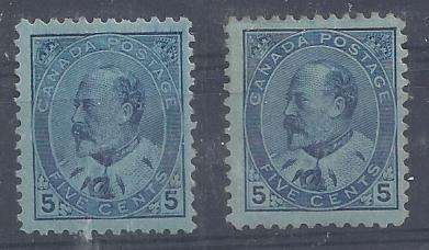 Canada 1903 KEVII 5c both shades  fine mint