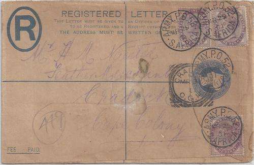 Anglo Boer War 1902 QV 2d enevelope with QV 1d x3 on Army PO 52 cover to Cradock fine