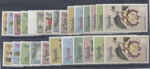 Uganda 1969 Flowers set of 15 and 11 glazed paper very fine unmounted mint