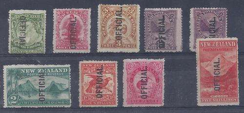 New Zealand Officials 1907 set of 9 to 5s, scarce, fine mint