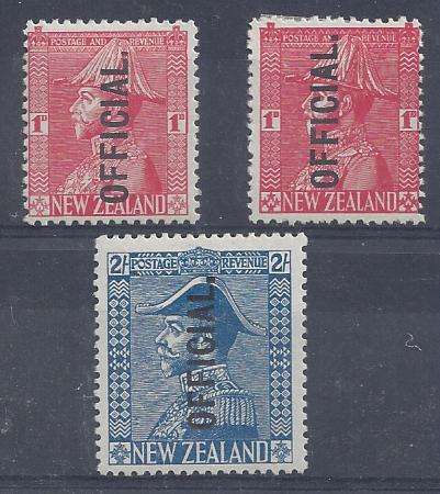 New Zealand Officials 1927 KGV 1d both perfs and 2s fine mint