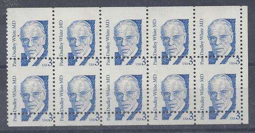 USA 1986 3c Dr White block of 10 with horizontal perforation upward shift error fine unmounted mint