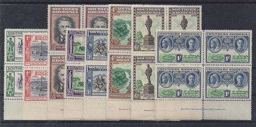 Southern Rhodesia 1940 BSAC Jubilee set in imprint blocks of 4 unmounted mint