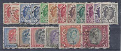 Rhodesia Nyasaland 1954 QEII set of 18 including coils fine used