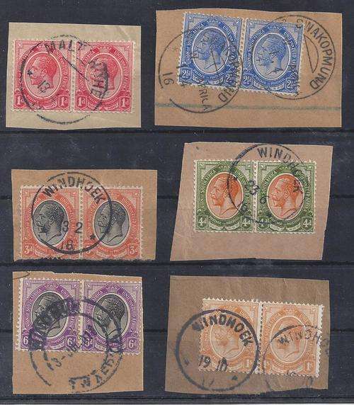 South West Africa - WWI South Africa Occupation lot of 5 pairs all on piece